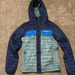 Cotopaxi Navy, Teal & Bright Blue Quilted Hooded Jacket